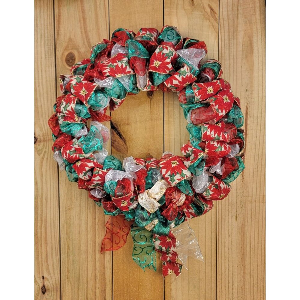 Multi-Colored, Festive, Looped Ribbon Christmas Wreath, small (18 - 21 in) No 1